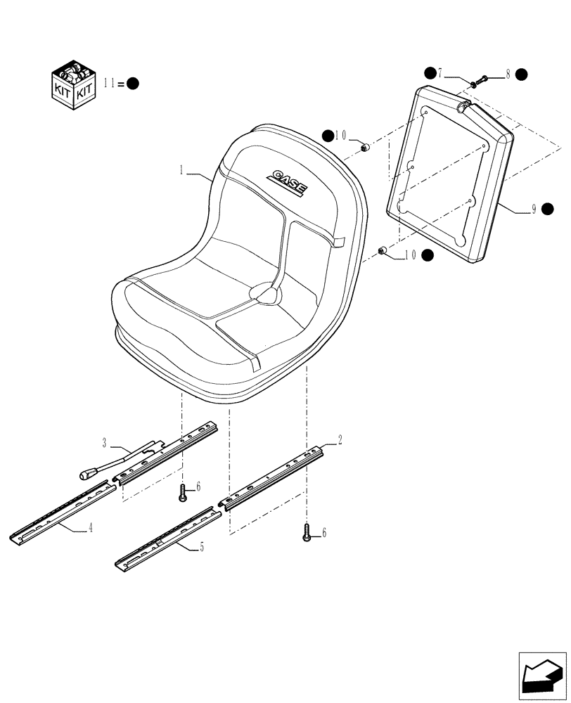 Схема запчастей Case TX842 - (9.00853[02]) - CLOTH-LINED SEAT WITHOUT MECHANICAL SUSPENSION - OPTIONAL CODE 749261011 (90) - PLATFORM, CAB, BODYWORK AND DECALS