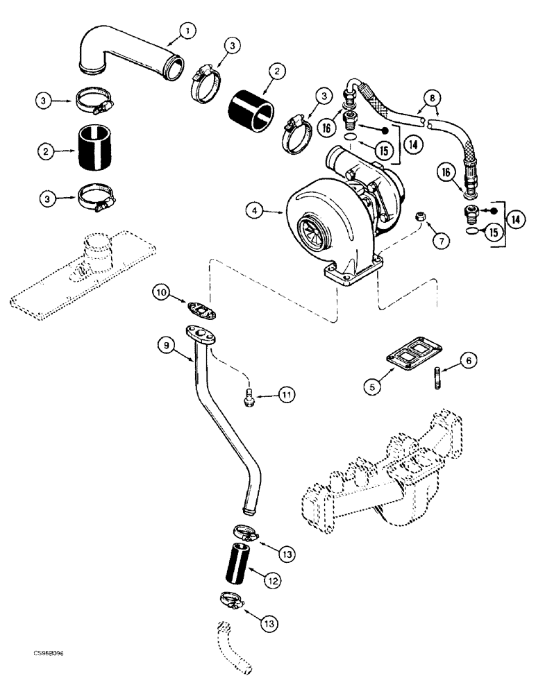 Схема запчастей Case 688BCK - (2-24) - TURBOCHARGER, 688B CK (120301-) (01) - ENGINE