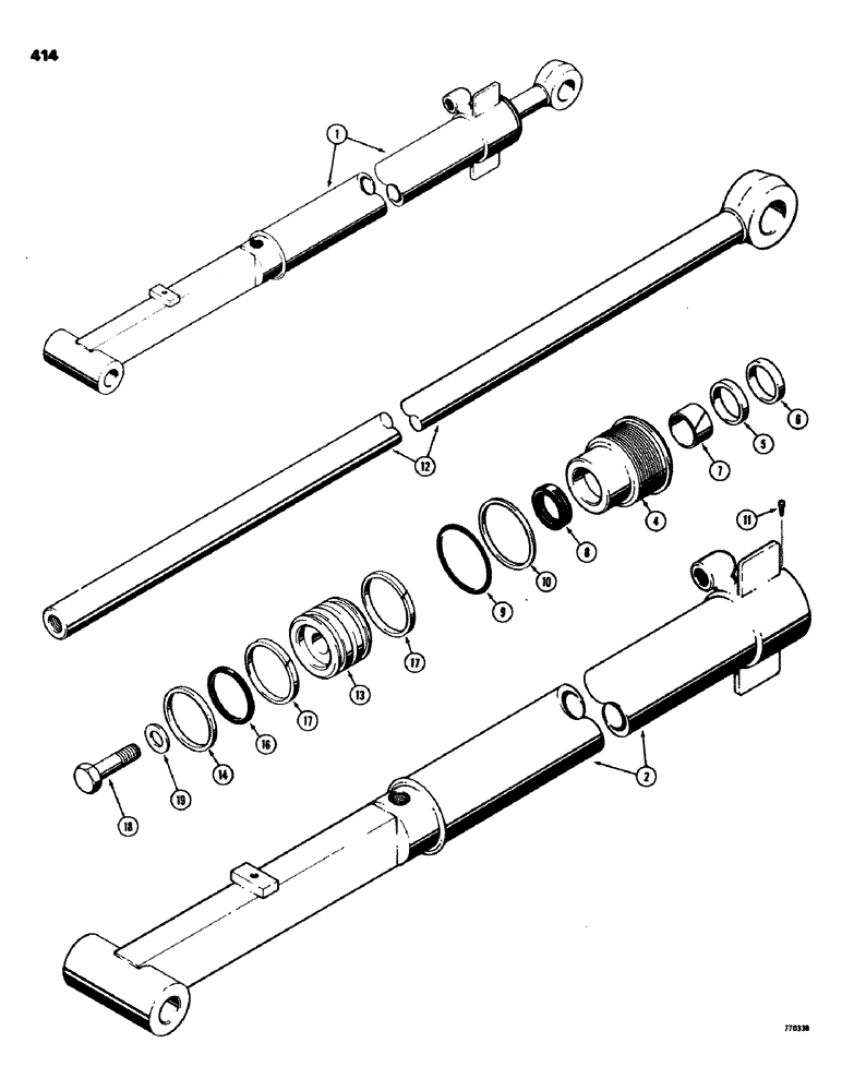 Схема запчастей Case 580C - (414) - G101183 BACKHOE DIPPER EXTENSION CYLINDER, WITH ONE PIECE PISTON (08) - HYDRAULICS