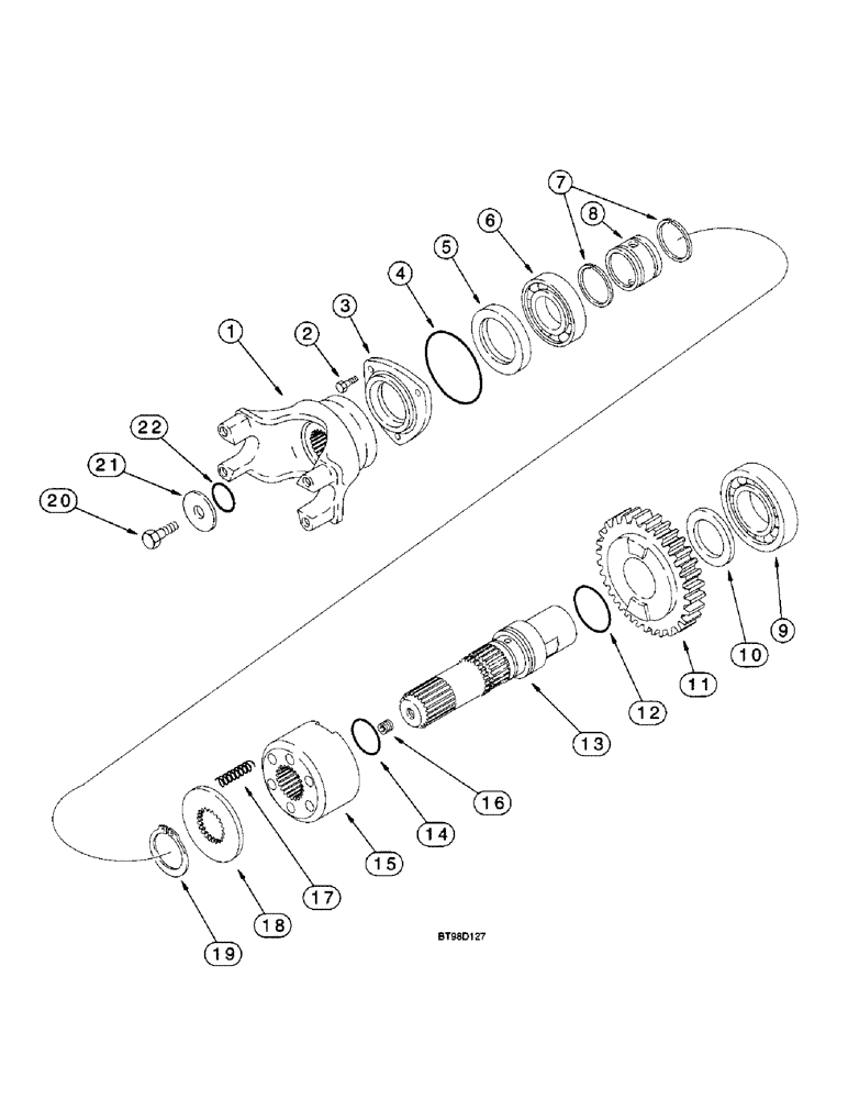 Схема запчастей Case 580L - (6-052) - TRANSMISSION ASSEMBLY, FOUR WHEEL DRIVE OUTPUT SHAFT (06) - POWER TRAIN