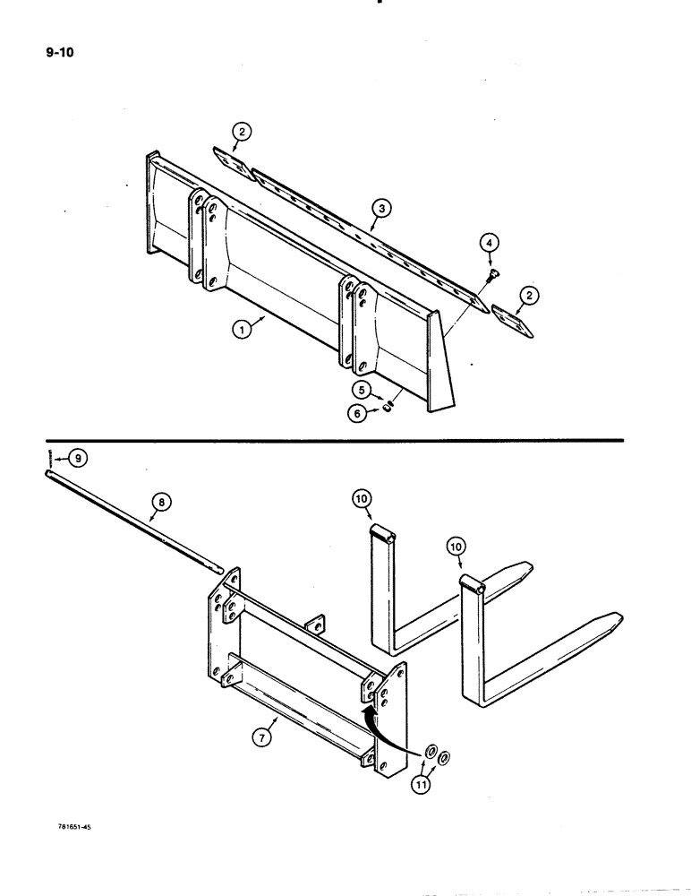 Схема запчастей Case 480E - (9-010) - LOADER BLADE AND PALLET FORKS, BLADE (09) - CHASSIS/ATTACHMENTS