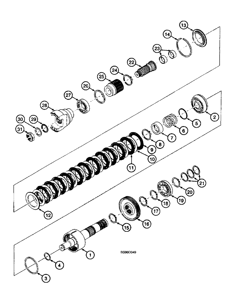 Схема запчастей Case 590SL - (6-142) - CLARK POWERSHIFT TRANSMISSION ASSEMBLY, CLUTCH AND PINIONS, OUTPUT SHAFT (06) - POWER TRAIN