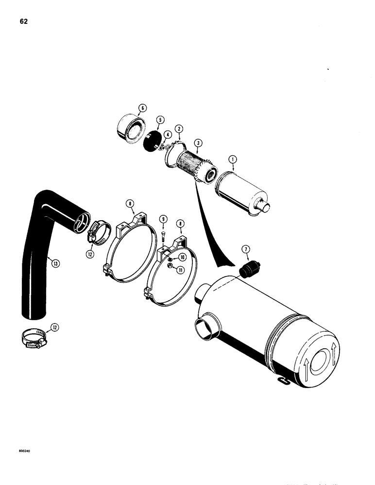 Схема запчастей Case 1835 - (062) - AIR CLEANER, DIESEL MODELS (02) - ENGINE