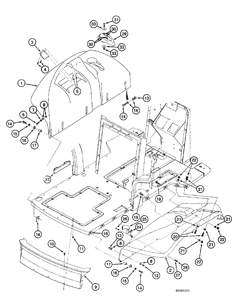 Схема запчастей Case 590SL - (9-64) - REAR FENDERS AND REAR CLOSURE PANEL, ROPS CANOPY MODELS (09) - CHASSIS/ATTACHMENTS