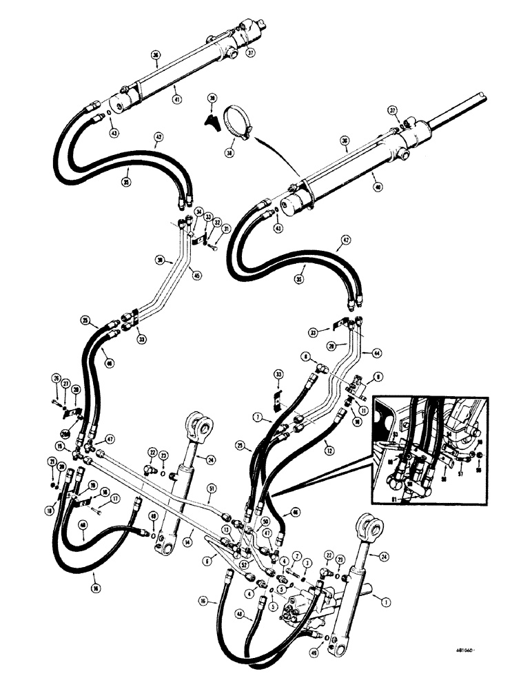 Схема запчастей Case 680CK - (162) - LOADER HYDRAULICS, HYDRA-LEVELING AND DUMP CYLINDERS (82) - FRONT LOADER & BUCKET