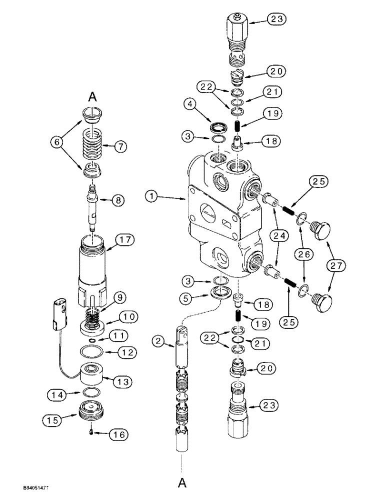 Схема запчастей Case 580L - (8-066) - LOADER CONTROL VALVE, BUCKET SECTION - WITH MAGNETIC DETENT, AND CIRCUIT RELIEF VALVE (08) - HYDRAULICS