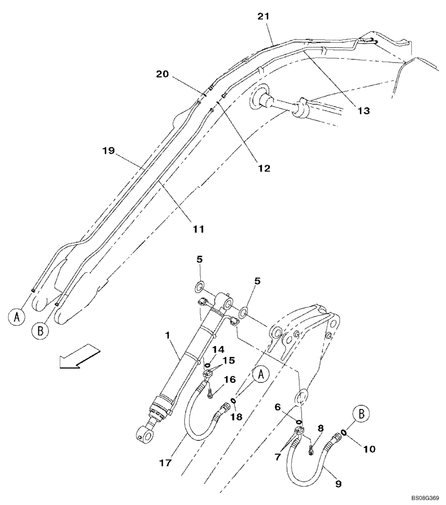 Схема запчастей Case CX470B - (08-54) - HYDRAULICS - BUCKET - LONG (08) - HYDRAULICS