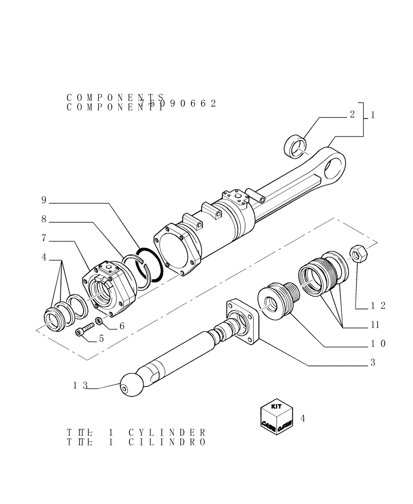 Схема запчастей Case 1850K - (9.470[02]) - TILT CYLINDER - FRONT IMPLEMENT - OPTIONAL CODE 76090661 - 76090748 - 76090936 (19) - OPTIONS