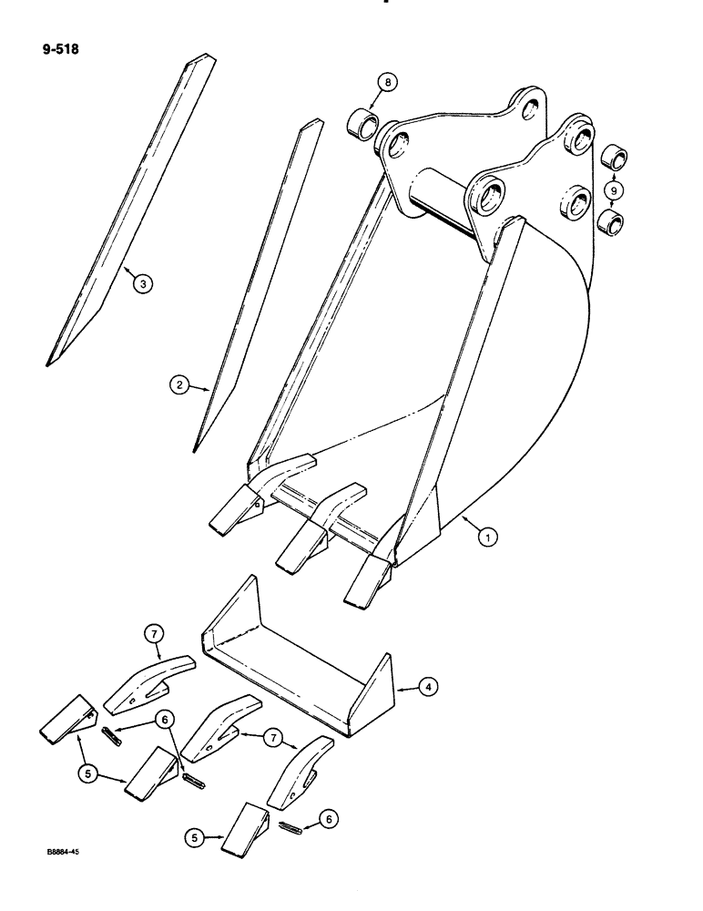 Схема запчастей Case 580K - (09-518) - BACKHOE BUCKETS, INCLUDES BUCKET TEETH, TRENCHING BUCKETS (09) - CHASSIS/ATTACHMENTS