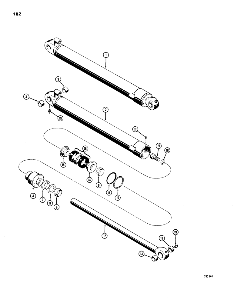 Схема запчастей Case 26S - (182) - D43077 BUCKET CYLINDER, WITH SPLIT INNER AND OUTER ROD WIPERS 