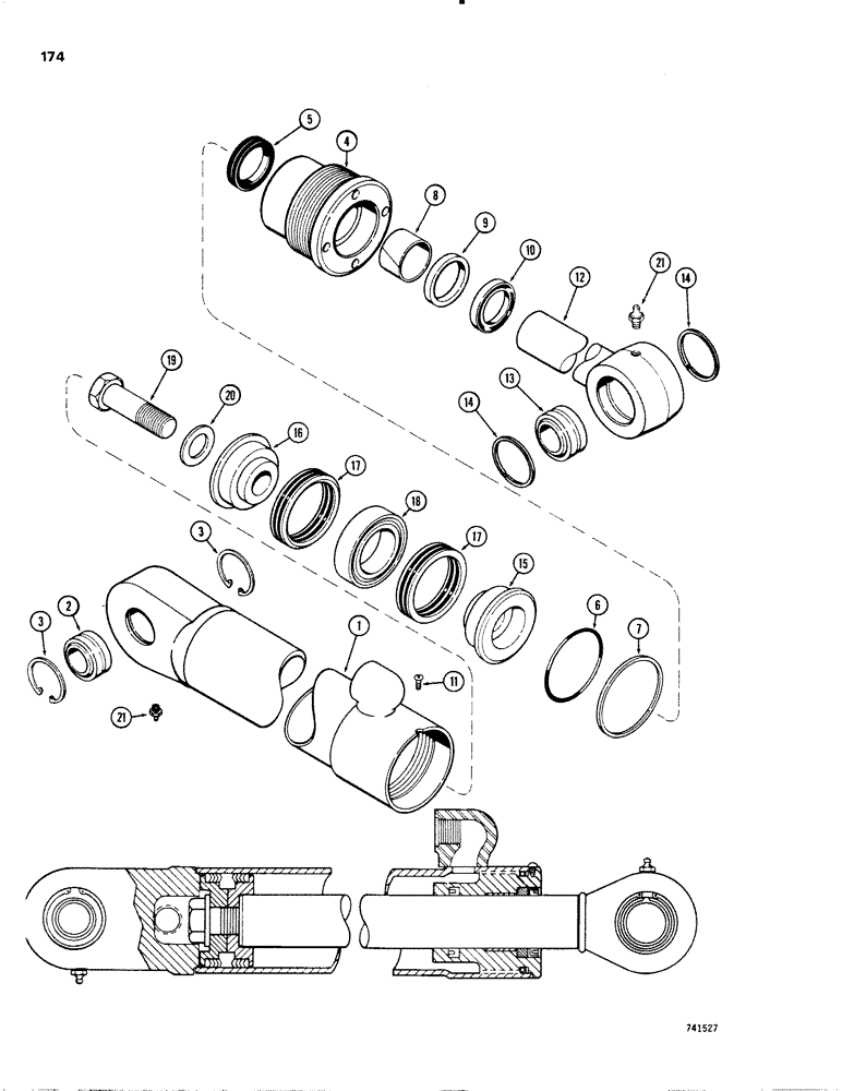 Схема запчастей Case W20 - (174) - G34300 AND G34301 STEERING CYLINDERS, GLAND IS STAMPED WITH CYLINDER PART NUMBER (05) - STEERING