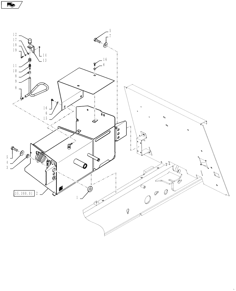 Схема запчастей Case 588H - (35.300.02) - HYDRAULIC RESERVOIR BATTERY BOX INSTALLATION (35) - HYDRAULIC SYSTEMS