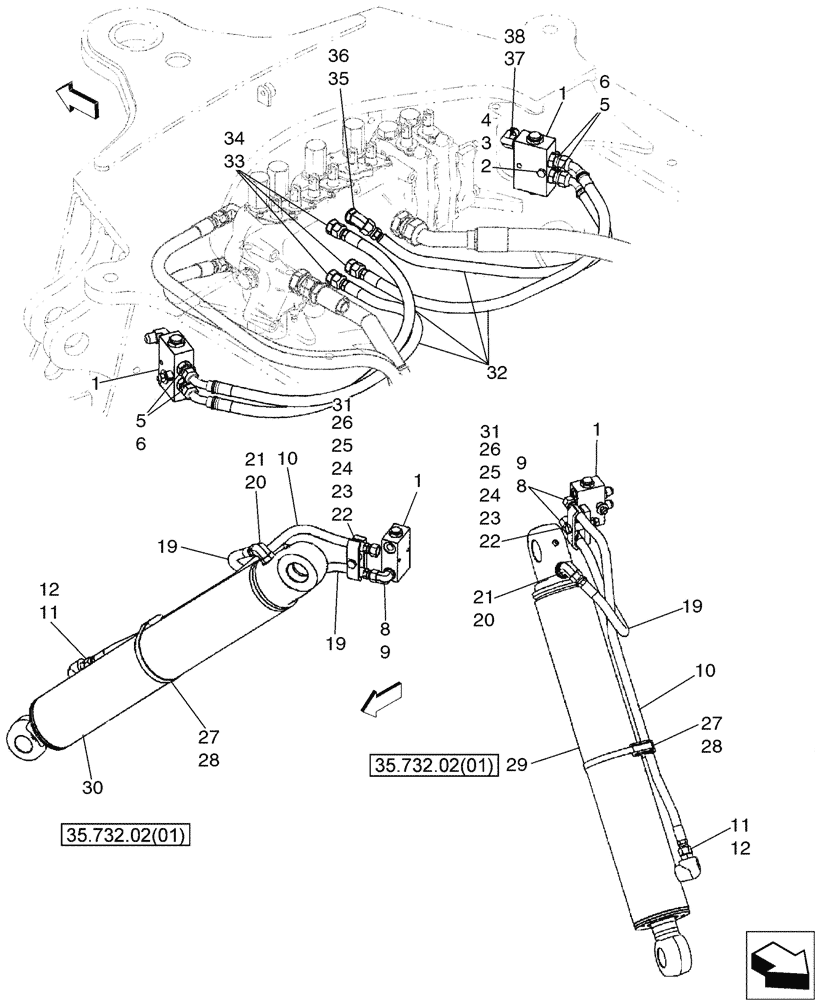 Схема запчастей Case 580SM - (35.702.01) - HYDRAULICS - CYLINDER, BACKHOE STABILIZER (WITHOUT PILOT CONTROLS) (35) - HYDRAULIC SYSTEMS