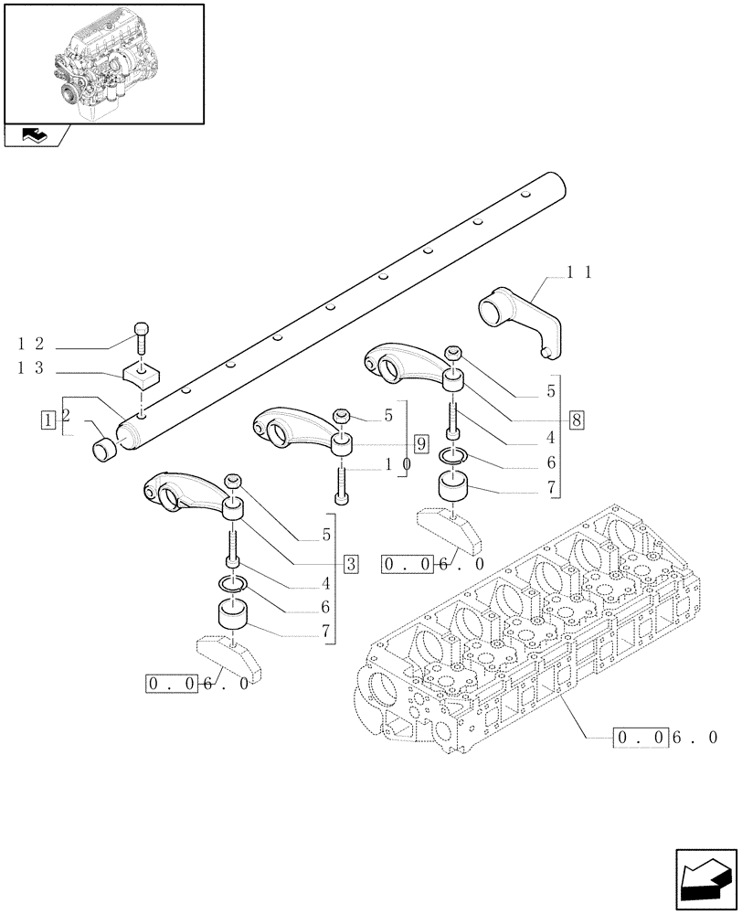 Схема запчастей Case F3AE0684P E909 - (0.06.6) - SHAFT & ROCKER ARMS (504137934) 