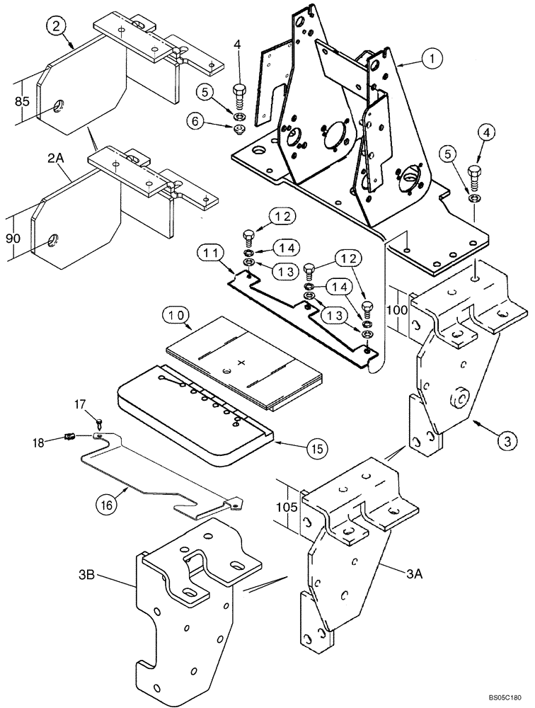 Схема запчастей Case 590SM - (09-11) - BACKHOE CONTROL TOWER SUPPORT AND SEALS, WITHOUT PILOT CONTROLS (09) - CHASSIS/ATTACHMENTS