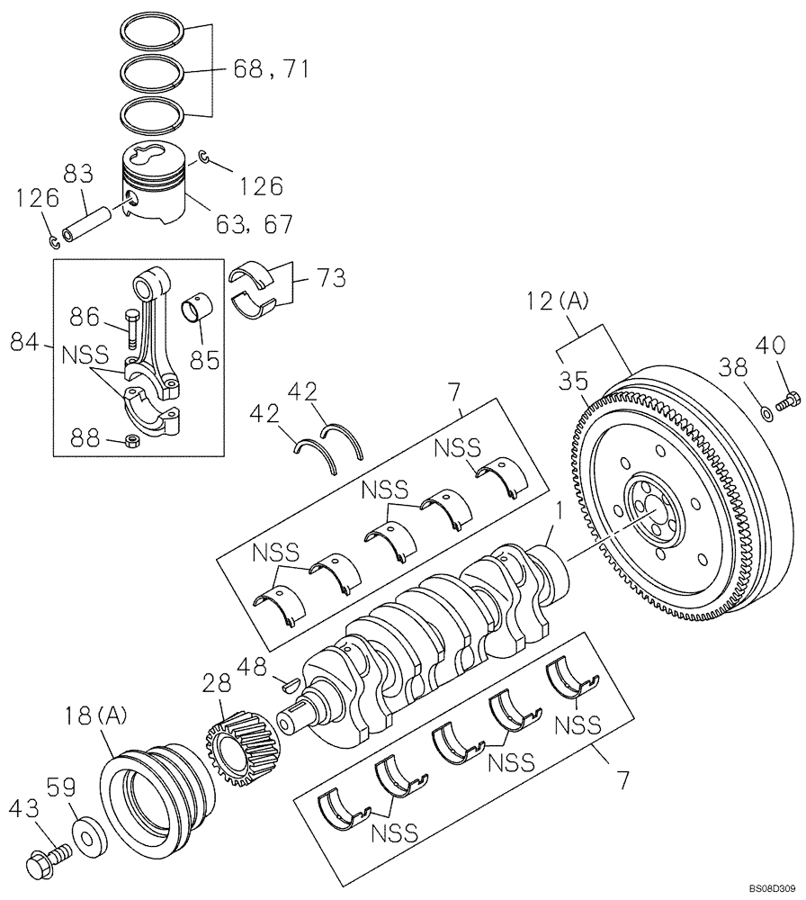 Схема запчастей Case CX75SR - (02-13) - PISTONS AND CRANKSHAFT (02) - ENGINE