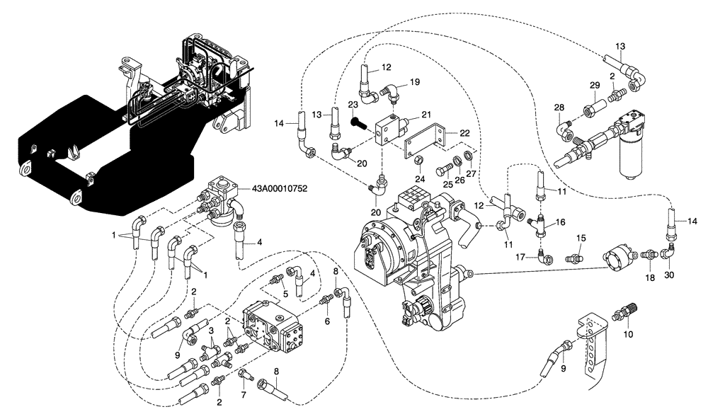 Схема запчастей Case 330 - (43A02010773[04]) - STEERING SYSTEM - HYDRAULIC CIRCUIT (09) - Implement / Hydraulics / Frame / Brakes