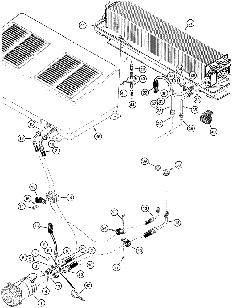 Схема запчастей Case 621C - (09-055) - AIR CONDITIONING, COMPRESSOR TO CONDENSER AND EVAPORATOR CORE (09) - CHASSIS