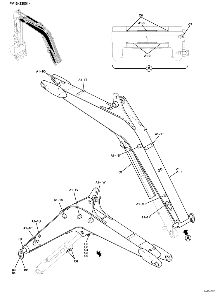 Схема запчастей Case CX27B PV13 - (03-001) - BOOM ASSY, STD 2.15M Attachments