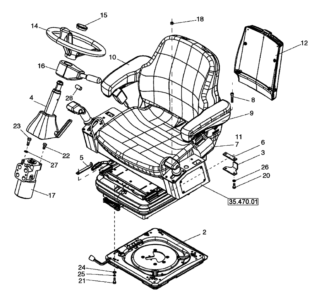 Схема запчастей Case DV213 - (90.150.01[04]) - STEERING CONTROLS AND SEAT (GROUP 185-ND126037) (90) - PLATFORM, CAB, BODYWORK AND DECALS