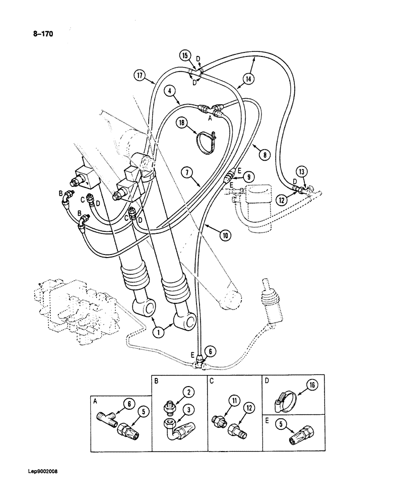 Схема запчастей Case 125B - (8-170) - CRANING VALVE HYDRAULIC CIRCUIT, IF USED, BOOM CYLINDERS (08) - HYDRAULICS