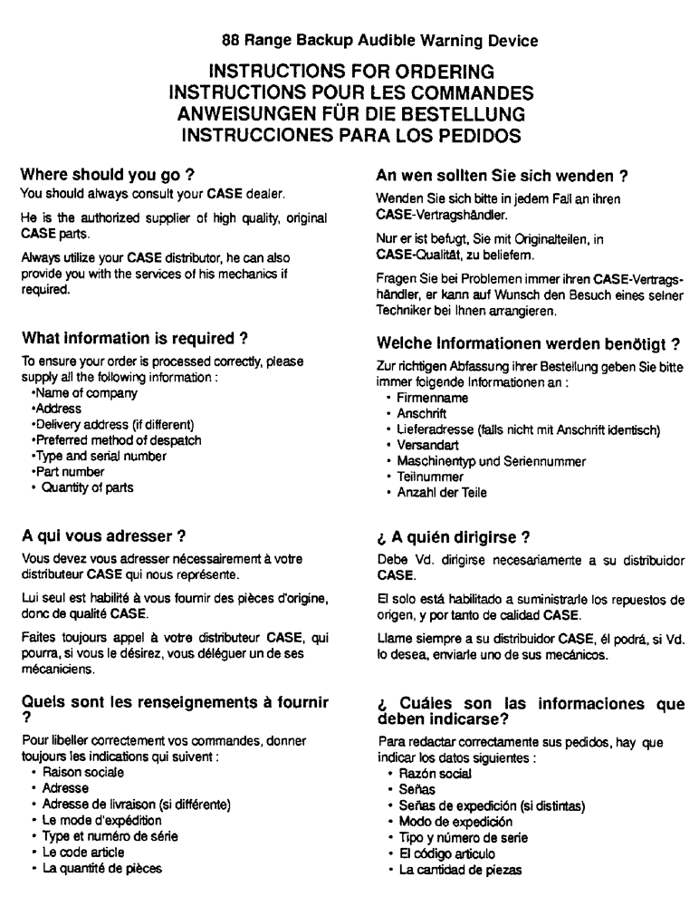 Схема запчастей Case 788 - (1-18) - INSTRUCTIONS FOR ORDERING 