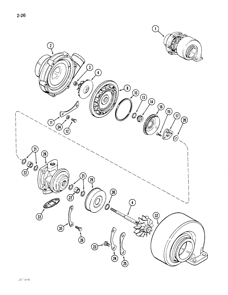 Схема запчастей Case 1085C - (2-26) - TURBOCHARGER, 6T-590 ENGINE (02) - ENGINE