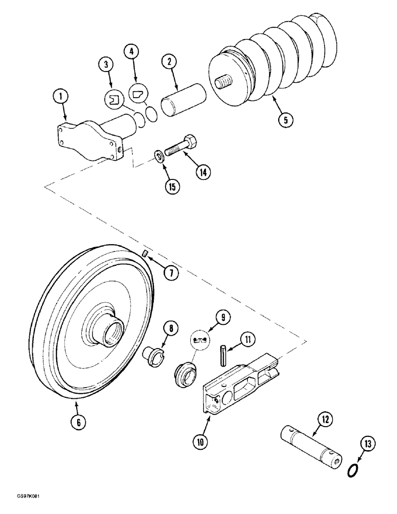 Схема запчастей Case 888 - (5-22) - TRACK IDLER & ADJUSTMENT CYL., INTERTRAC IDENTIFICATION, P.I.N. 15629 & AFTER, P.I.N. 106808 & AFTER (11) - TRACKS/STEERING