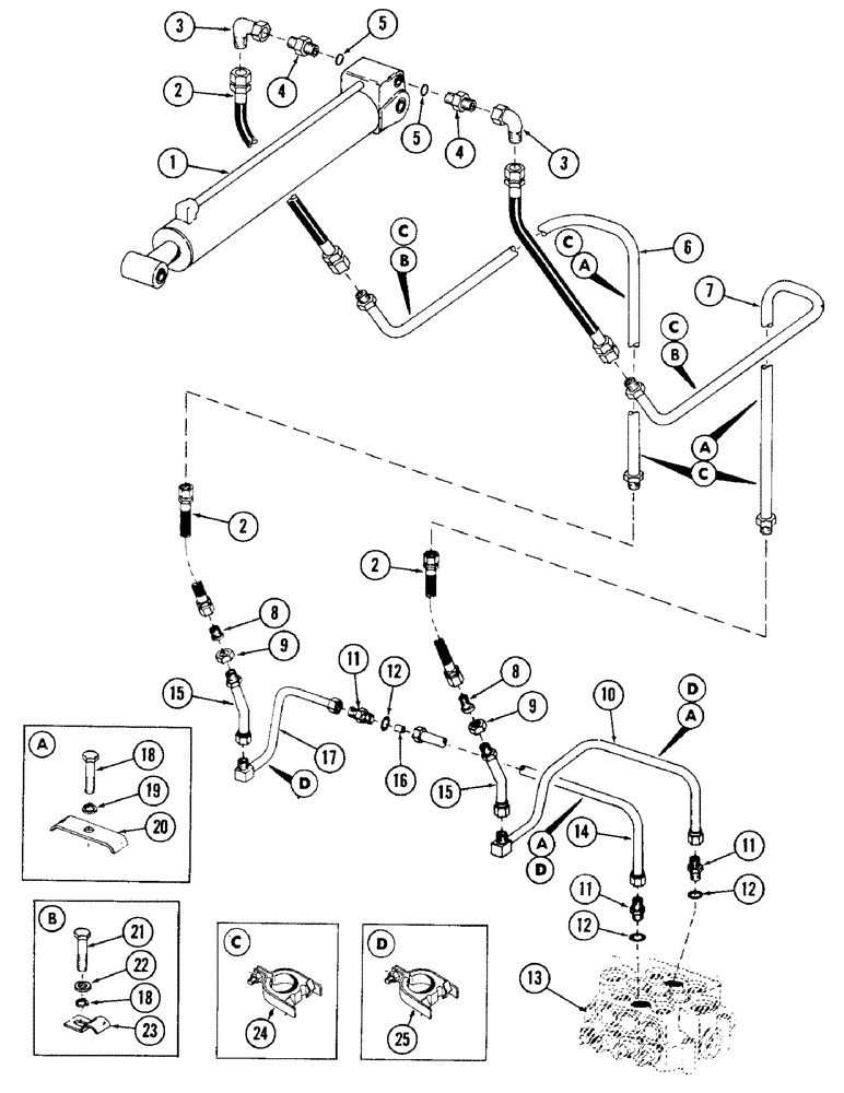 Схема запчастей Case 880 - (240) - "Y" BOOM CROWD CYLINDER HYDRAULICS (07) - HYDRAULIC SYSTEM