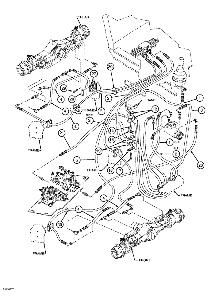 Схема запчастей Case 689G - (05-04) - STEERING HYDRAULICS, HOSES AND CLAMPS (05) - STEERING