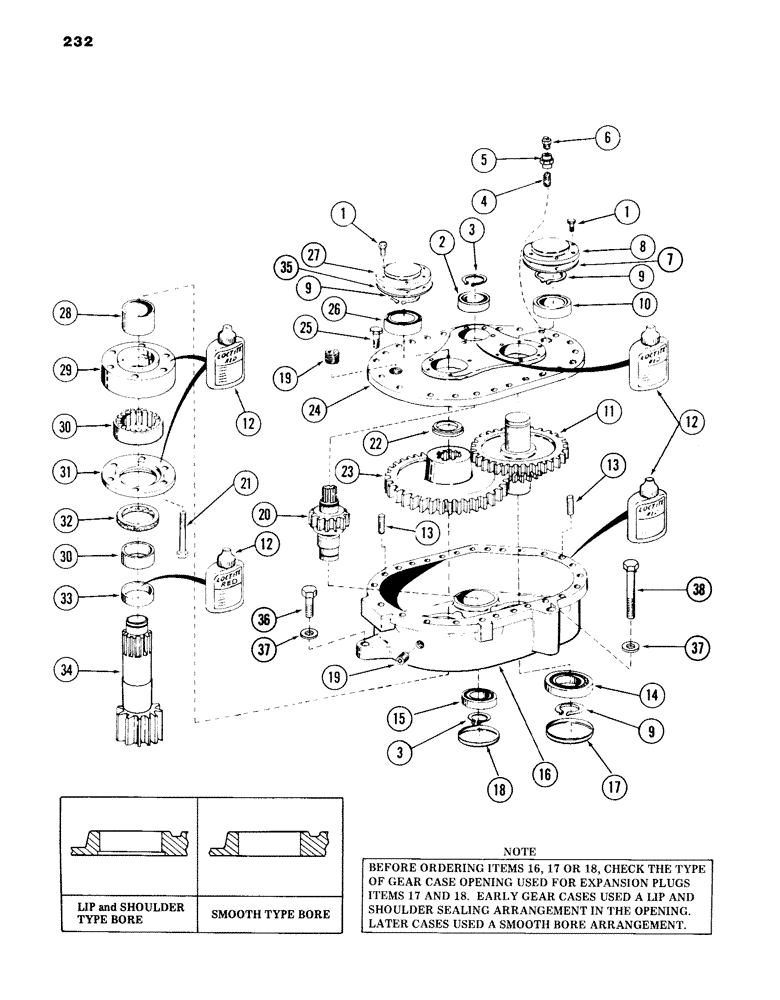 Схема запчастей Case 980B - (232) - SWING REDUCER, (USED ON UNITS WITH PIN 6203908 THRU 6204052) (04) - UNDERCARRIAGE