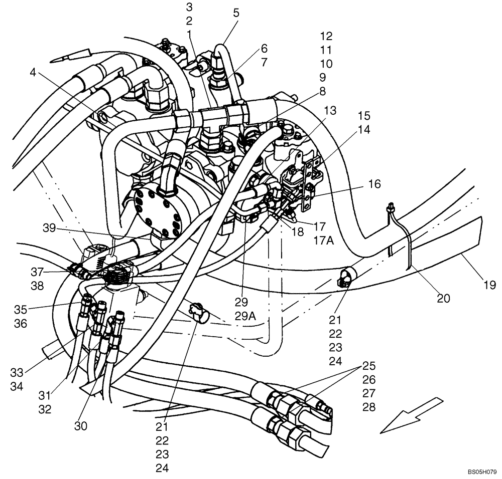 Схема запчастей Case 450CT - (06-05A) - HYDROSTATICS - CASE DRAIN (450CT WITH SPLIT PUMP CONFIGURATION) (06) - POWER TRAIN