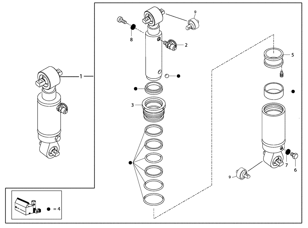 Схема запчастей Case 335 - (38D00000017[001]) - FRONT SUSPENSION - CYLINDER (89500415397) (09) - Implement / Hydraulics / Frame / Brakes