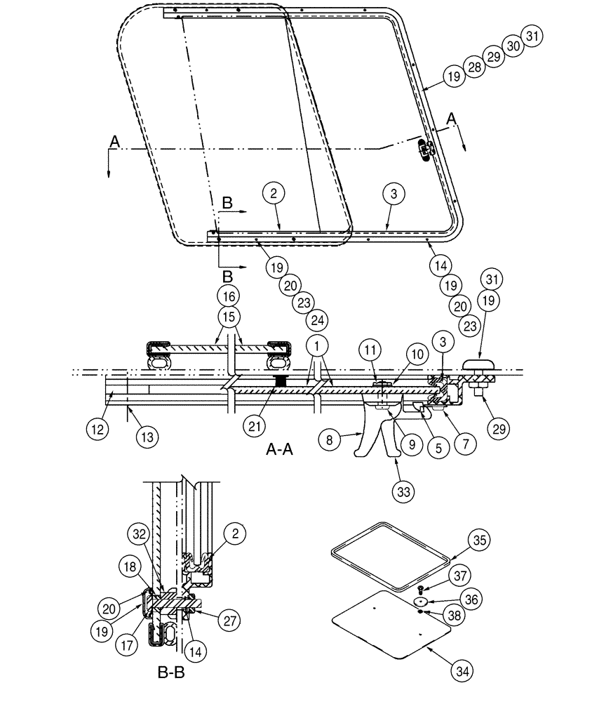 Схема запчастей Case 95XT - (09-52) - WINDOWS, SIDE & TOP (NORTH AMERICA JAF0311357- / EUROPE JAF0274360-) (09) - CHASSIS/ATTACHMENTS