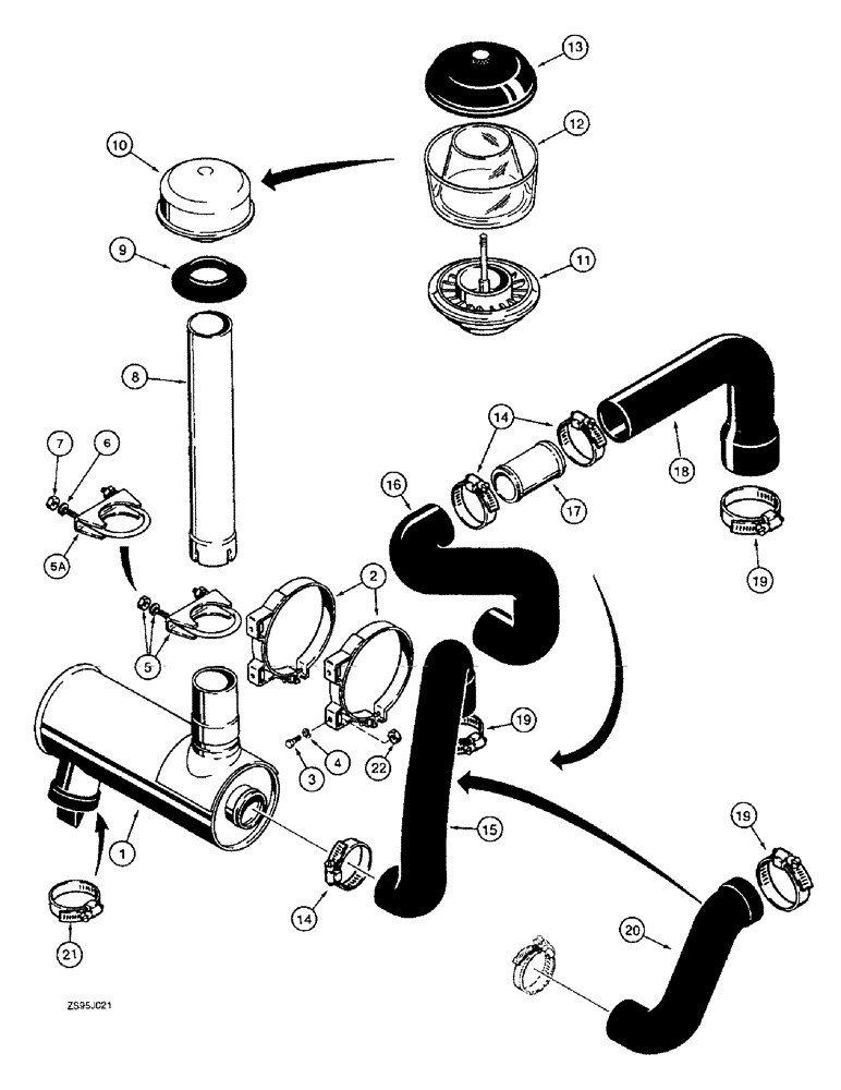 Схема запчастей Case 550E - (2-48) - AIR CLEANER MOUNTING AND INTAKE PARTS (02) - ENGINE