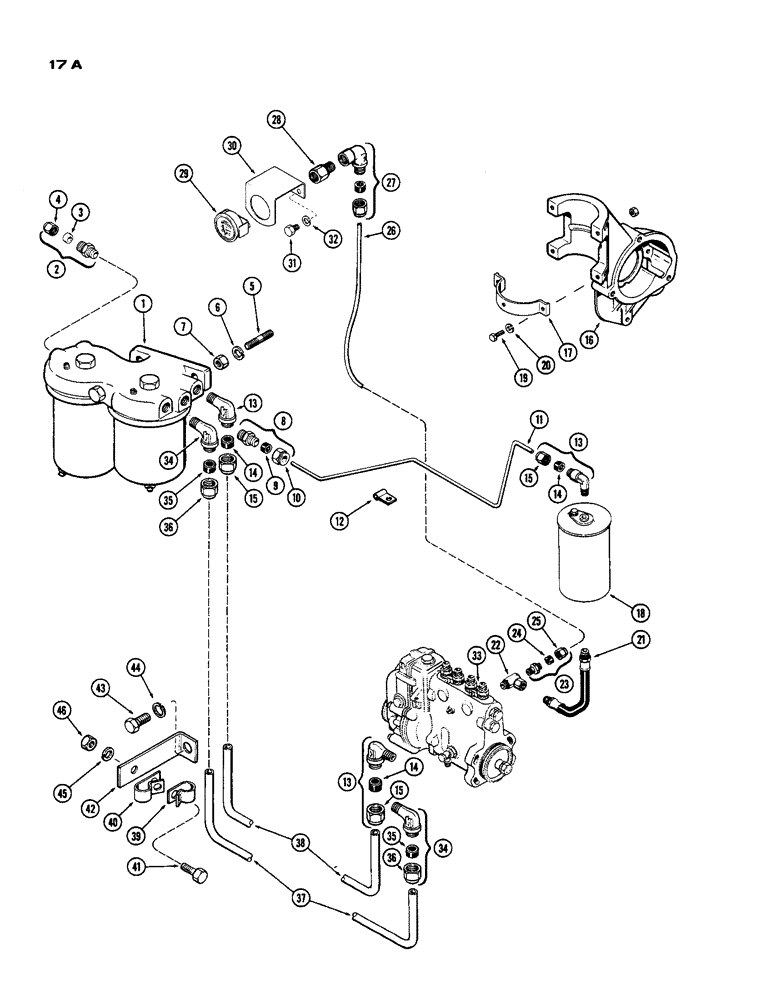 Схема запчастей Case 850 - (017A) - FUEL INJ. FILTER SYS., (301) DIESEL ENG., 3 STAGE FILTERING SYS. USED PRIOR TO ENG. S/N 2205978 (01) - ENGINE