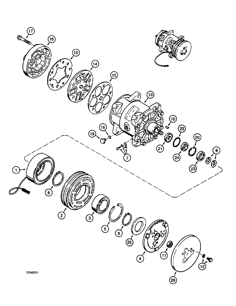 Схема запчастей Case 1150E - (9-128) - AIR CONDITIONING COMPRESSOR ASSEMBLY LOADER MODELS PIN JAK0009996 & AFT DOZER MODELS JAK0009032 & AF (09) - CHASSIS/ATTACHMENTS