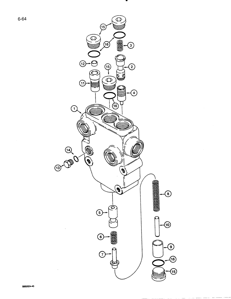 Схема запчастей Case 450C - (6-64) - TRANSMISSION MODULATOR VALVE ASSEMBLY, USED ON P.I.N. GBE 0001501 AND AFTER (06) - POWER TRAIN