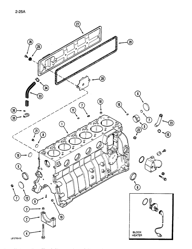 Схема запчастей Case 850D - (2-25[A]) - CYLINDER BLOCK, 6T-590 ENGINE (NATURAL ASPIRATED), PRIOR TO ENGINE SERIAL NO. 44511034 (02) - ENGINE