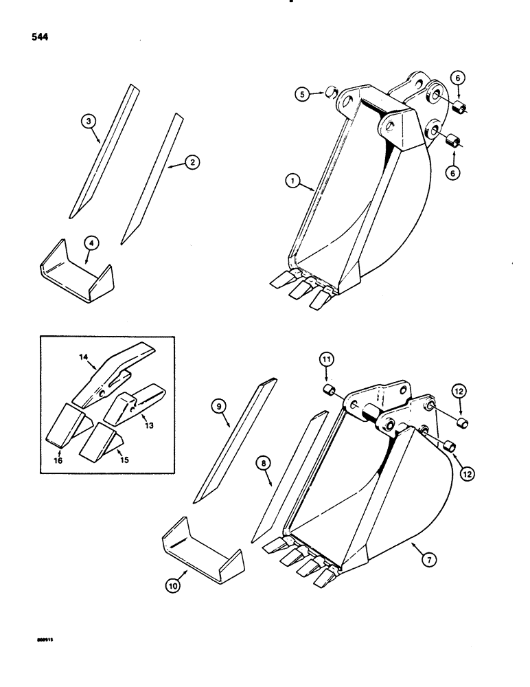 Схема запчастей Case 580E - (544) - BACKHOE BUCKETS, TRENCHING BUCKETS, BUCKET TEETH (09) - CHASSIS/ATTACHMENTS