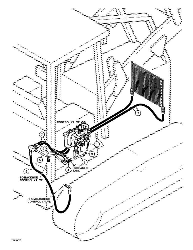 Схема запчастей Case 855E - (1-22) - PICTORIAL INDEX, BACKHOE HYDRAULIC CIRCUIT, CONTROL VALVE TO BACKHOE (00) - PICTORIAL INDEX