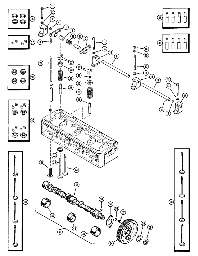 Схема запчастей Case 580 - (040) - VALVE MECHANISM AND CAMSHAFT, (159) SPARK IGNITION ENGINE (10) - ENGINE