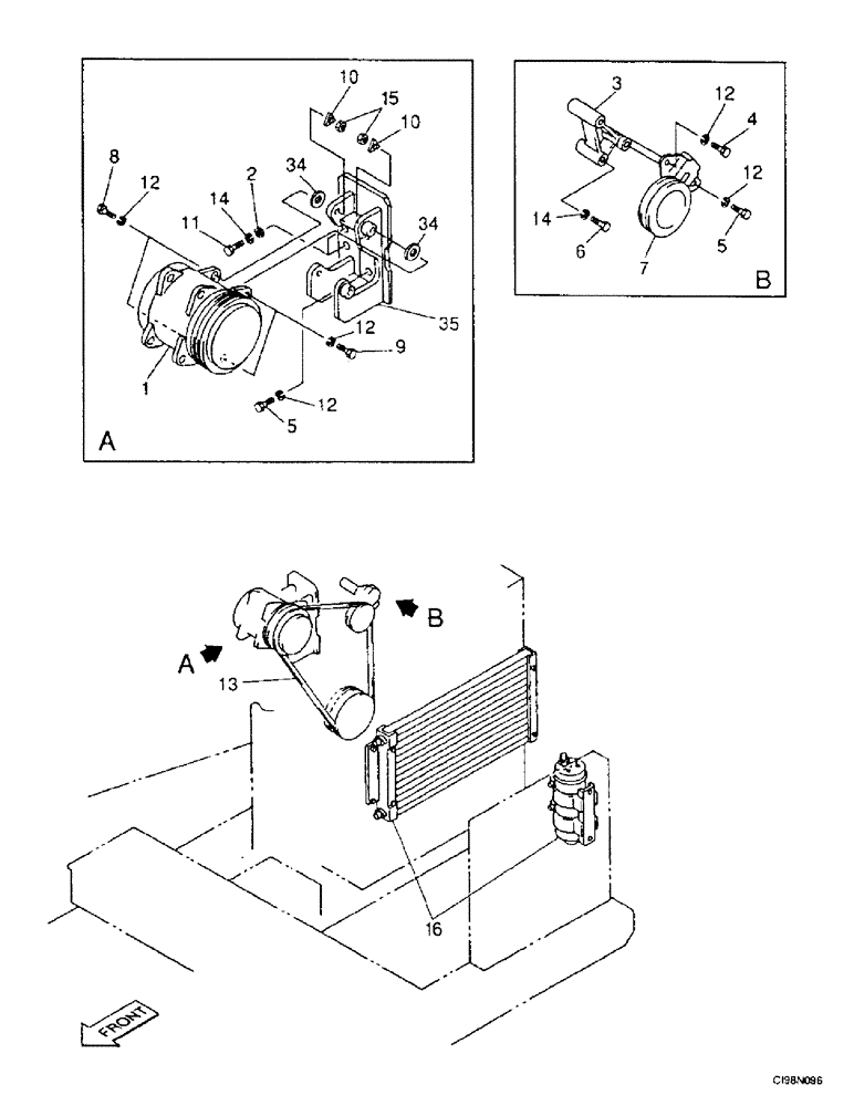 Схема запчастей Case 9007B - (2-46) - AIR CONDITIONING - COMPRESSOR MOUNTING (02) - ENGINE