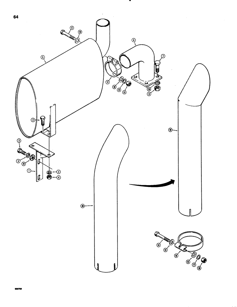 Схема запчастей Case 1150C - (064) - MUFFLER, MODELS WITHOUT TURBOCHARGER (02) - ENGINE