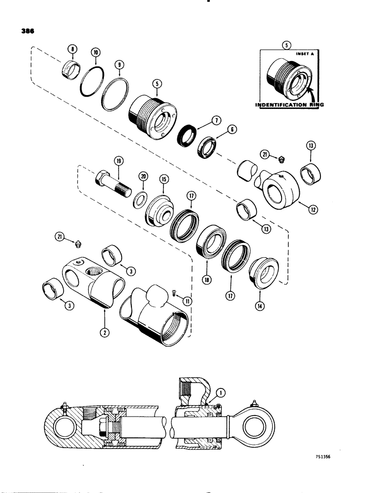 Схема запчастей Case 580C - (386) - G34293 LOADER GRAPPLE CYLINDER, WITH TWO PIECE PISTON (08) - HYDRAULICS