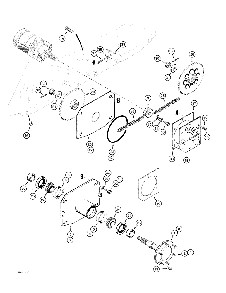 Схема запчастей Case 1818 - (6-16) - AXLES AND DRIVE CHAINS, PRIOR TO P.I.N. JAF0095593 (06) - POWER TRAIN