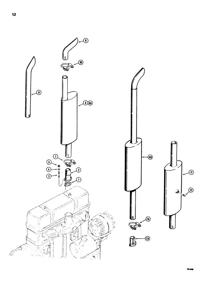 Схема запчастей Case 580C - (012) - MUFFLER AND EXHAUST SYSTEM (02) - ENGINE