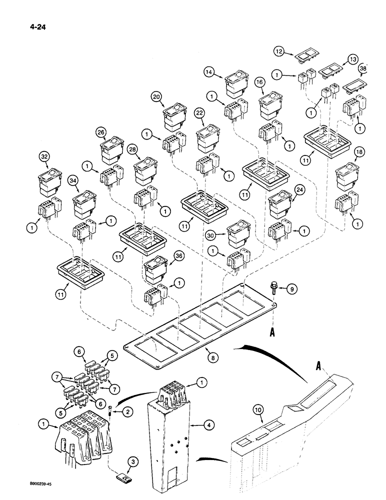 Схема запчастей Case 1085C - (4-24) - RIGHT-HAND CONSOLE ELECTRICAL PANEL, SWITCHES AND FUSES (04) - ELECTRICAL SYSTEMS