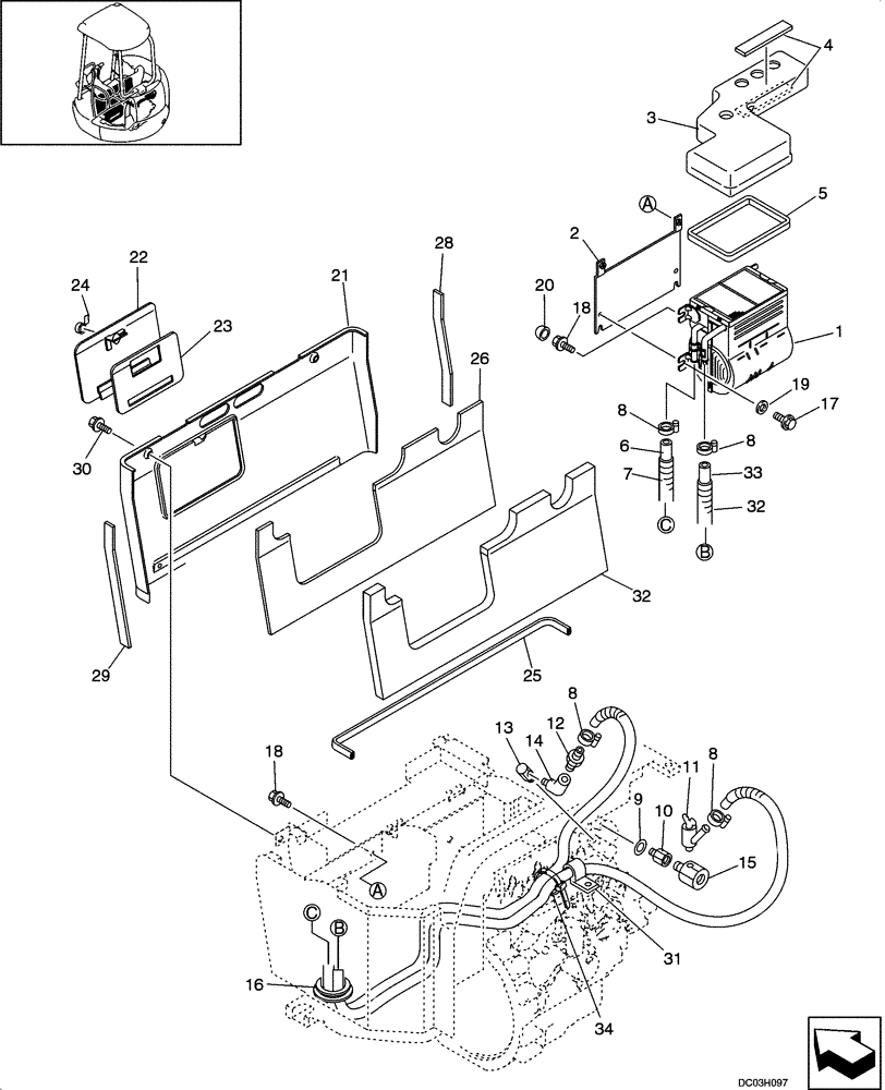 Схема запчастей Case CX25 - (09-44[00]) - HEATER UNIT - CAB (09) - CHASSIS/ATTACHMENTS