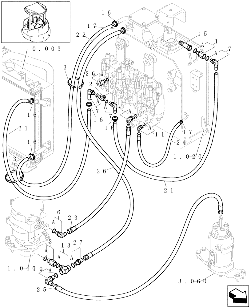 Схема запчастей Case CX31B - (1.050[05]) - HYD LINES RETURN (35) - HYDRAULIC SYSTEMS